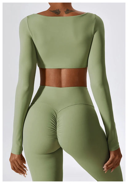 Women Sport Seamless Tops Long Sleeve Breathable Workout Slim T Shirts Athletic Running Gym Push-up Running Fitness Yoga Tops