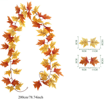 2M Artificial Fall Maple Leaf Garland Fake Plants Autumn Decor Leaves Vine for Thanksgiving Halloween Christmas Wedding Decora