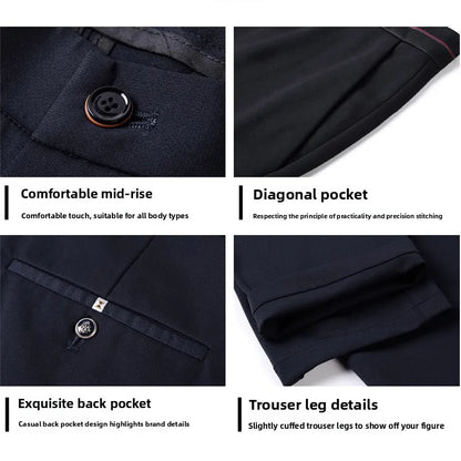 Top Grade Flat Waist Milk Shreds Business New Brand Casual Office Fashion Long Straight Pants Men Trousers Mens Clothes 2025