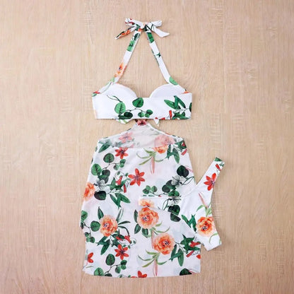 3Pcs/Set Women Swimwear Halter With Skirt Push Up Swim Pool Matching Sexy High Waist Thong Bikinis Set Water Sports Accessory