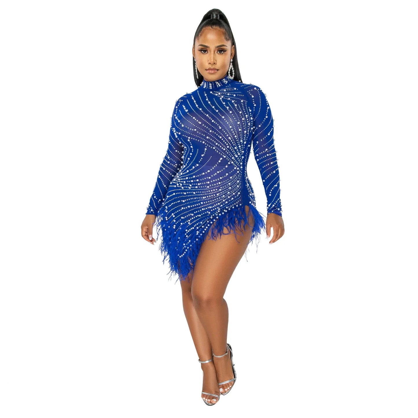 2022 Summer Fashion Sexy Tassel Mesh Embroidered Dress Women Irregular Short Skirt Mid-waist