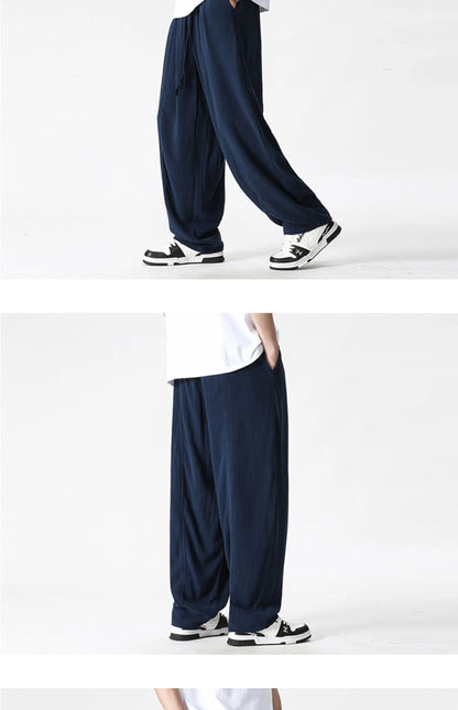 Summer Wide Leg Pants Men's Cotton Linen Harun Loose Pants Men Casual Elastic Waist Circumference Lantern Trousers Plus Size 5XL