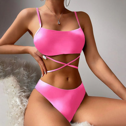 2024 new tie-dye Lace up Split Swimsuit Beach Bikinis Set Sexy Backless top Hipster Bottom and Cover Up dress 3 Pieces Swimsuit