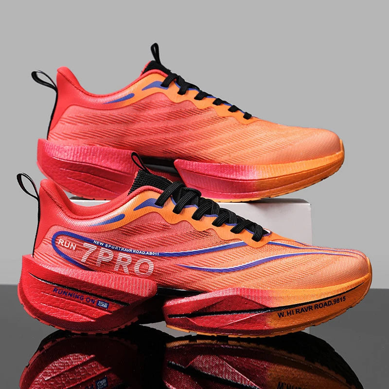 Carbon Plate Men Sports Marathon Air Cushion Running Shoes Breathable Lightweight Women Massage Athletic Nonskid Sneakers