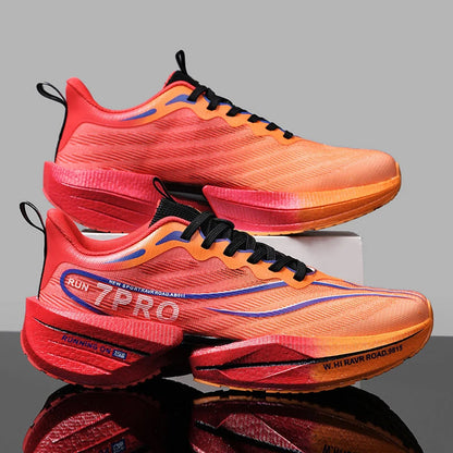 Carbon Plate Men Sports Marathon Air Cushion Running Shoes Breathable Lightweight Women Massage Athletic Nonskid Sneakers