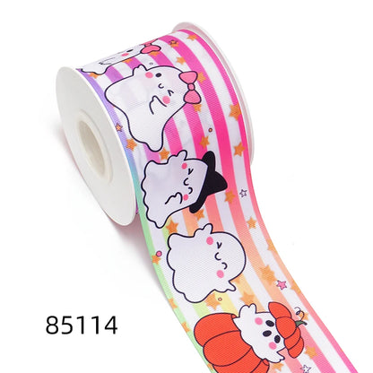 5 Yards Halloween Pumpkin Skeleton Stripe RIP Grosgrain/Satin Ribbon Printed Ribbon For Crafts Decoration Bow 82636