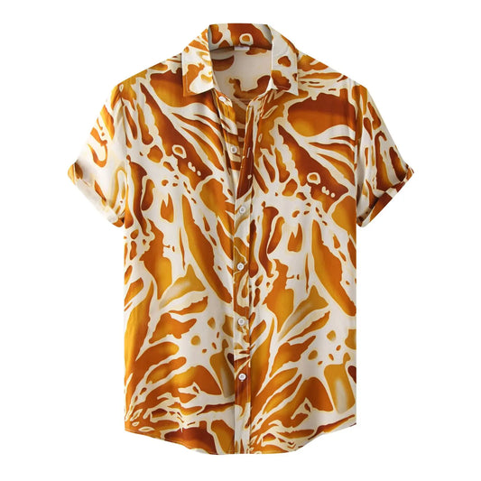 Urban Hippie Shirt – Men's Trendy Tie-Dye Print Short Sleeve Button-Up with Modern Marbled Color Blends