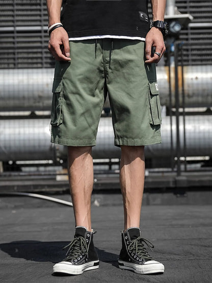 Summer Men's Cargo Shorts Cotton Loose Fit Big Size String Banding Men Short Pants Streetwear Casual Work Bermuda Shorts