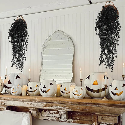 70CM Artificial Eucalyptus Plant Hanging Simulation Black Fake Hanging Vine Plants Diy Home Outdoor Halloween Thanksgiving Decor