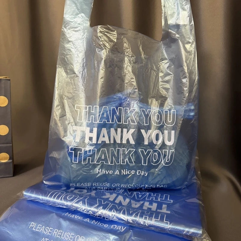 50 Pcs Transparent Thank you Gift Bag Packaging Bags With Handle For Small Business Store Supermarket Jewelry Home Storage