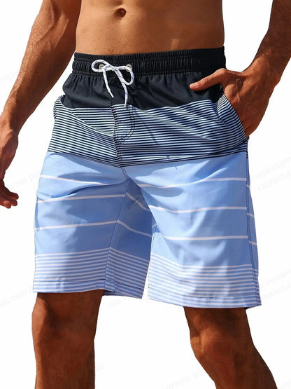 Striped Beach Shorts Men Fashion Swimwear Board Shorts Trunk Gym Fitness Pants Men's Briefs Swimsuit Kids Beachwear Short Boy