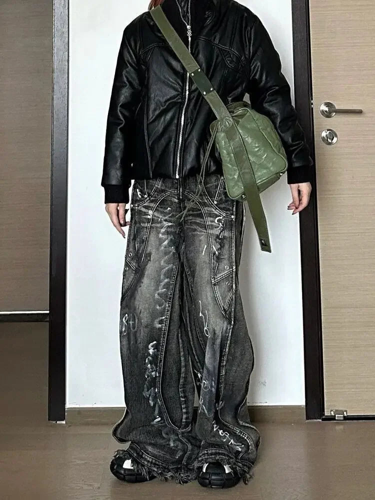 American Style Vintage Wide Leg Jeans For Men And Women Heavy Duty Ribbon Embellishment Hip Hop Sensibility Casual Pants