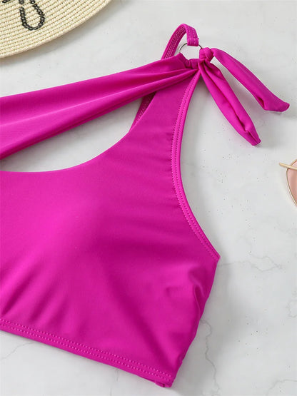 Bikini 2024 New Swimsuit Women Swimwear Solid Black One Shoulder Bikinis Set Bathing Suit Female Two Pieces Beach Wear Biquini