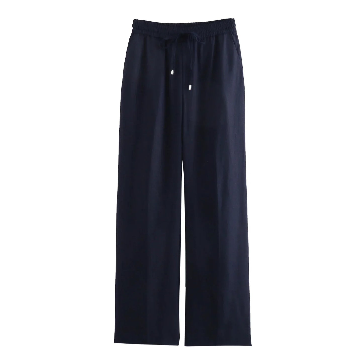 TRAF Women Fashion Spring Summer Lace-up Linen Blended Straight Pants Pocket Office Lady Chic High Waist Trousers Mujer