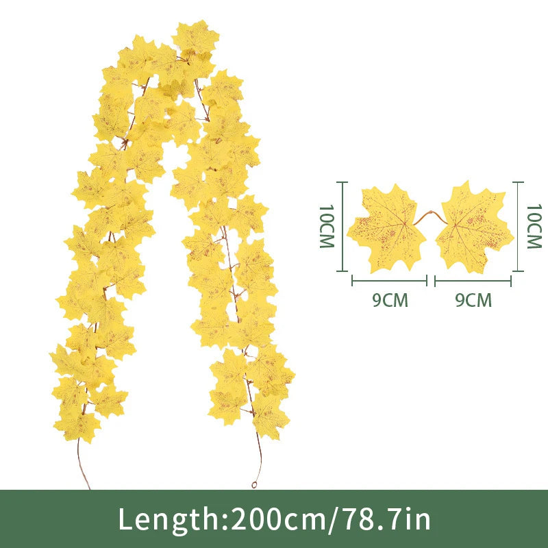 2M Artificial Maple Leaf Garland Thanksgiving Christmas Hanging Wall Decor Fake Fallen Leaves Autumn Decor Rattan Wedding Props