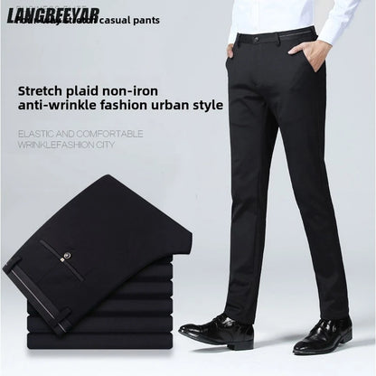 Top Grade Flat Waist Milk Shreds Business New Brand Casual Office Fashion Long Straight Pants Men Trousers Mens Clothes 2025