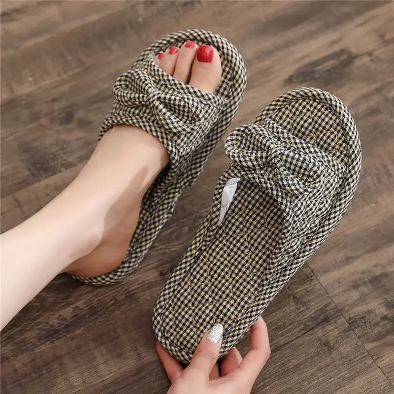 2024 Cotton Shoes Women Household Slippers Indoor Floor Flip Flops Summer Simple Mute Slides Home Sandals Zapatos De Mujer