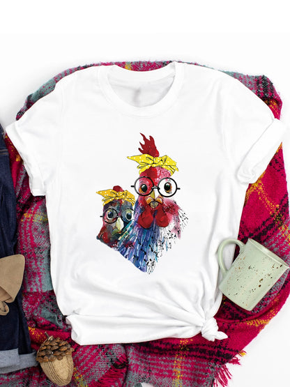 Spring and Summer Christmas Printed T-shirt, Casual Short Sleeve Round Neck T-shirt, Fashion Women's Clothing