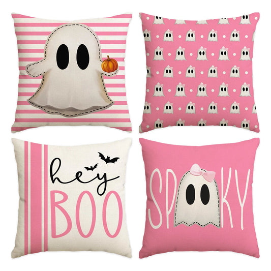 1/4pcs Halloween Pillow Cover, Halloween Night Cute Ghost Cushion Cover, Decorative Sofa, Living Room, Bedroom Cushion Cover