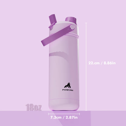 POWCAN 18oz Insulated Water Bottle With 2-In-1 Straw And Spout Lid, Keep Cold 24H, Leak-Proof, Double Wall Stainless Steel Water