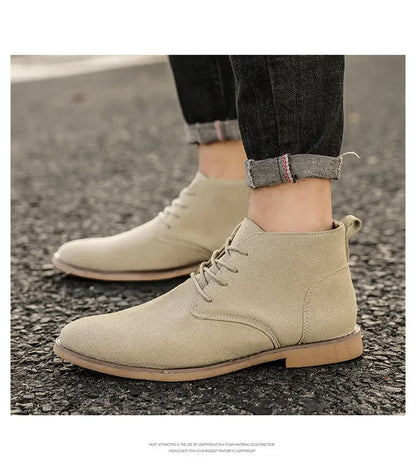 British Style Brown Men’s Suede Leather Boots Comfort Chelsea Boots Men Lace-Up Pointed Ankle Boots For Men botas para hombre