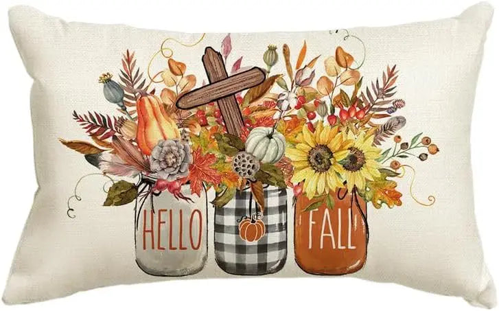 18x18 Inches Autumn Pumpkin Cushion Cover Pillow Cover Thanksgiving Decor Pillowcase Maple Leaves Printed Cushion Case for Couch