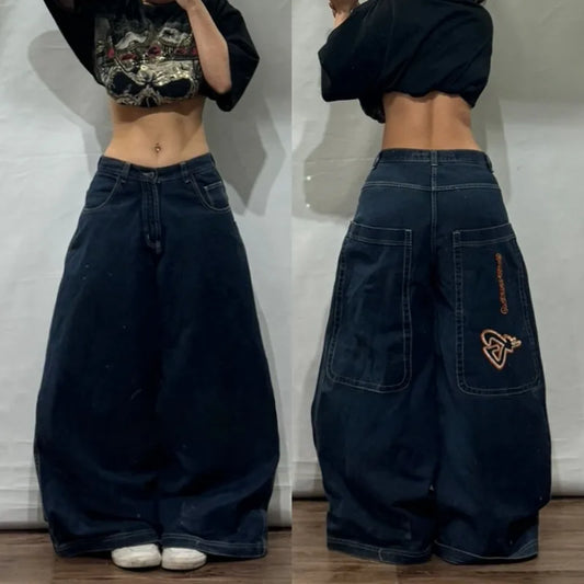 Streetwear Fashion New Letters Embroidered Washed Baggy Jeans Women Y2K Harajuku Gothic Hiphop Popular High Waist Wide Leg Pants