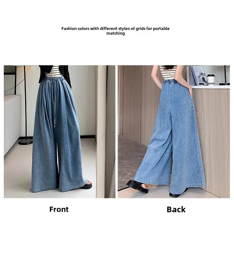 2024 Autumn New Loose-Fit Plus Size Women's Jeans Slimming Wide-Leg Ground-Length Simple Style Casual Ladies Pants