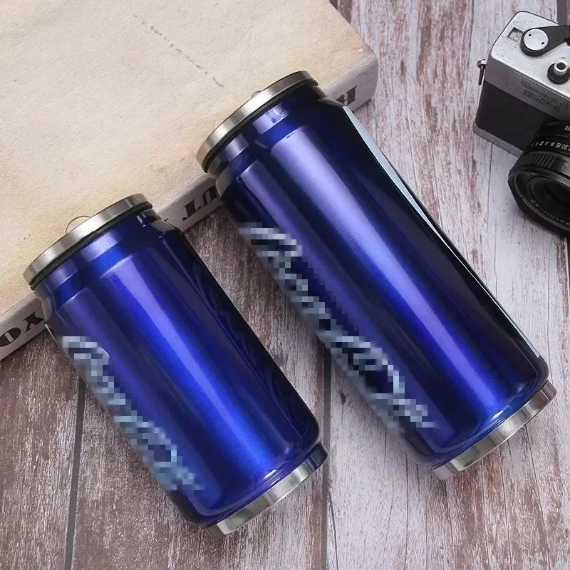 Stainless Steel Cola Thermos, Outdoor Portable Car Thermos Cup, Sublimation Can, Double Layer Straw Cup