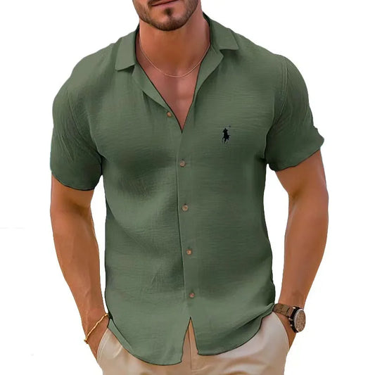 2025 Summer Hot Selling Men's Beach Shirt Cotton Hemp Short Sleeve Hawaiian Wind Speed Dry Breathable Vacation Casual Shirt