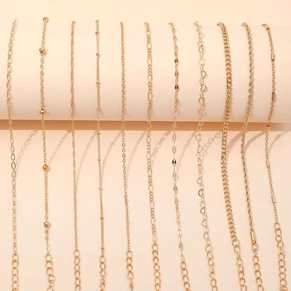 11pcs/Set Stylish Simple Punk Style Heart Beaded Splicing Hollow Chain Bracelet Set Suitable For Women's Daily Wear Gift Giving