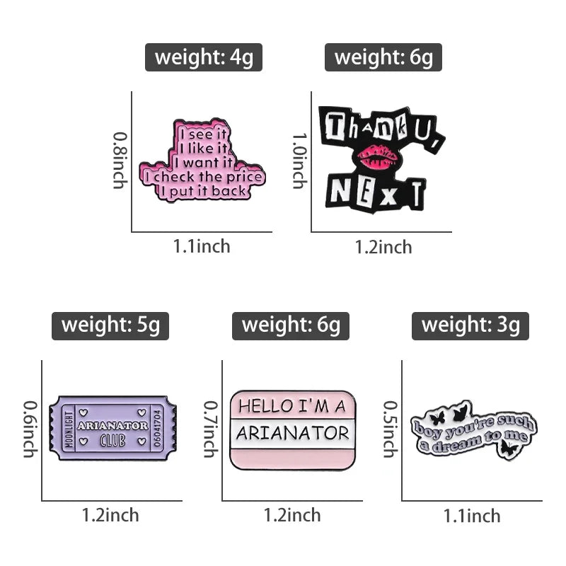 Thank U Next Enamel Pins Custom Arianator Club Funny Metal Brooches Backpack Clothes Lapel Badges Jewelry Gift for Kids Friends