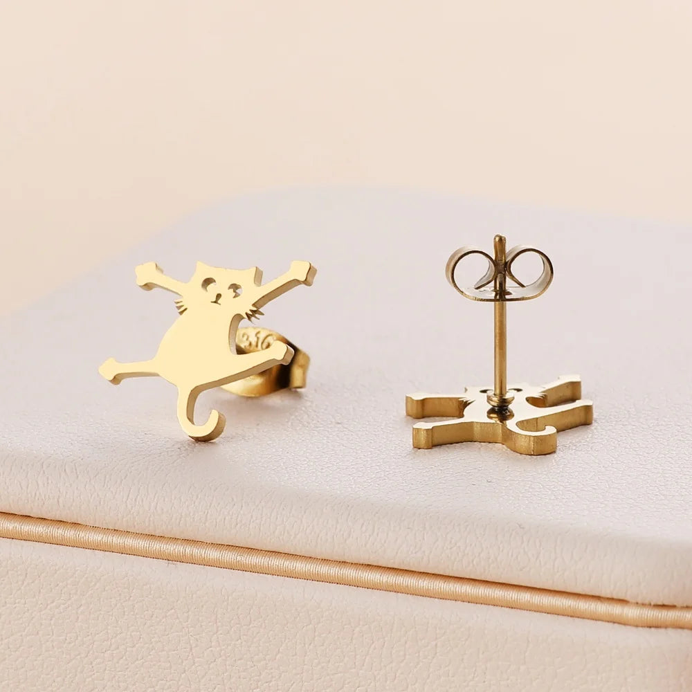 Stainless Steel Halloween Ghost Cat Stud Earrings For Women Girls Gold Color Waterproof Fashion Ear Party Jewelry Gift Wholesale