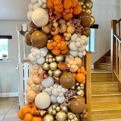 143 PCS Fall Balloon Arch Kit Pumpkin Maple Leaves Pine Cones  for Thanksgiving Autumn Harvest Birthday Party Decorations