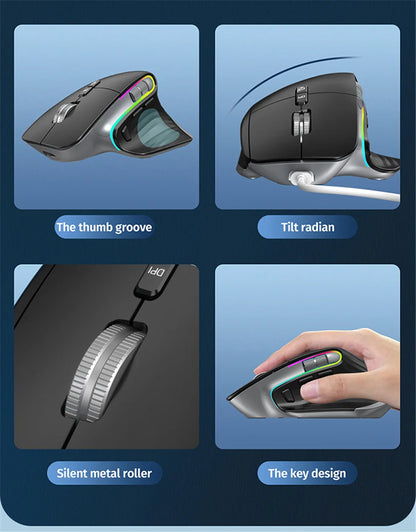 2.4G Wireless Mouse Bluetooth RGB Rechargeable Ergonomic Design Computer Mice For Computer Gaming Office