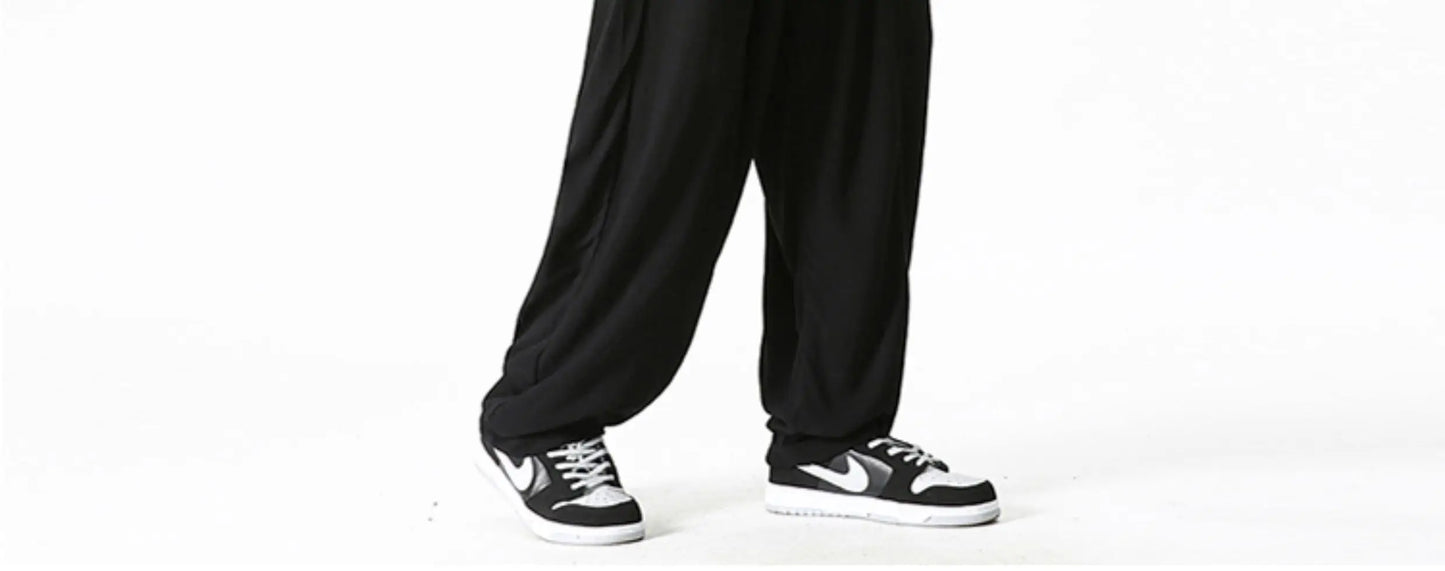 Summer Wide Leg Pants Men's Cotton Linen Harun Loose Pants Men Casual Elastic Waist Circumference Lantern Trousers Plus Size 5XL