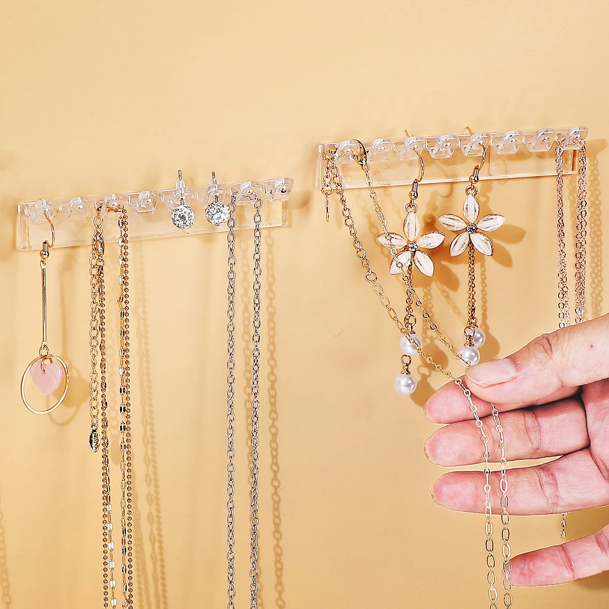 3Pack Necklace Holder, Necklace Organizer Wall Mounted with 8 Hooks, for Hanging Jewelry, Bangles, Bracelets and Rings