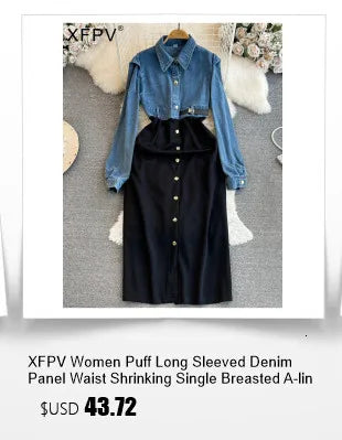 XFPV Women's Sweet Short Denim Dress For Women  Belt Slim Short Sleeved Vestidos Korean Fashion Spring Summer 2025 SM11153