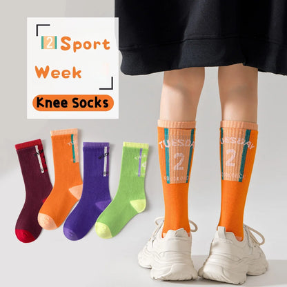 4 Pairs Children's Long Socks Boys Geometric Tennis Socks Soccer Socks Autumn Winter Teenager Basketball Socks Knee Sock