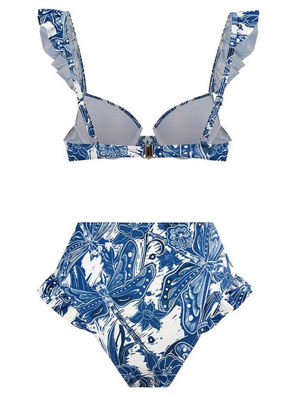 3 Pieces Push Up Bikini 2025 High Waist Swimsuit & Skirt Sexy Ruffle Swimwear Women Bathing Swimming Swim Suit Female Beachwear