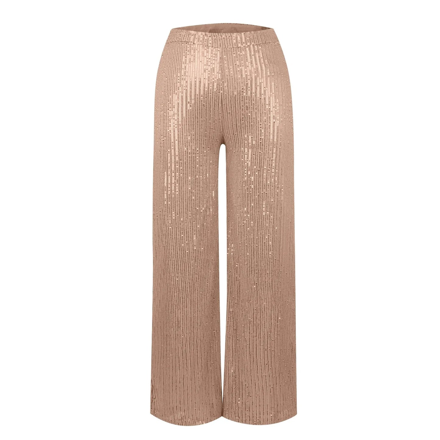 Women's Fashion Solid Color High Waist Sequin Side Zipper Draped Wide Leg Pants Pants for Women Women’s Pants Women’s Pants 2024