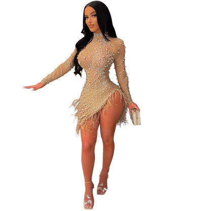 2022 Summer Fashion Sexy Tassel Mesh Embroidered Dress Women Irregular Short Skirt Mid-waist