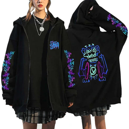 Arcane-Jinx Zipper Hoodie Monkey Graffiti Zip Up Jacket Men Women Game Lover Popular Sweatshirts HipHop Streetwear Pullover Gift