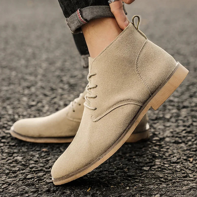 British Style Brown Men’s Suede Leather Boots Comfort Chelsea Boots Men Lace-Up Pointed Ankle Boots For Men botas para hombre