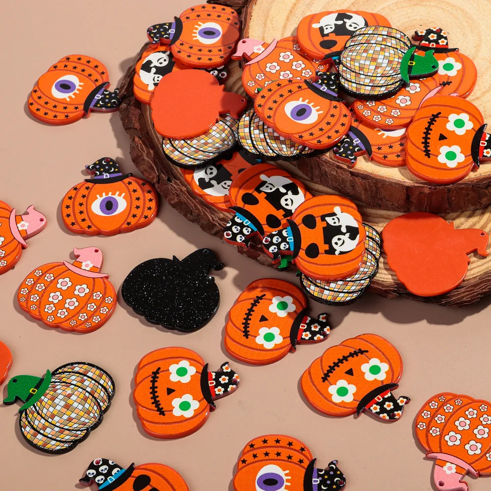 10pcs/lot Halloween Cute Charms Creative Ghost Pumpkin Acrylic Print Pendant for DIY Jewelry Making Necklace Earring Accessories