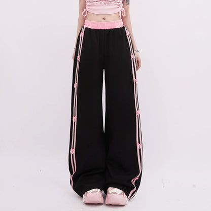Women's Black Gothic Striped Pants Harajuku Streetwear Sweatpants Jogger Y2k 2000s Aesthetic Bow Pants Vintage Trousers Clothes