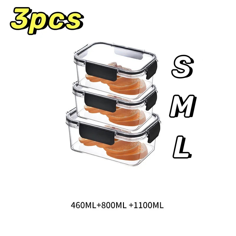 3size Refrigerator Storage Box Clear Sealed Rectangular Fresh Keeping Boxes Food Vegetable Fruit Lunch Box Kitchen Organizer
