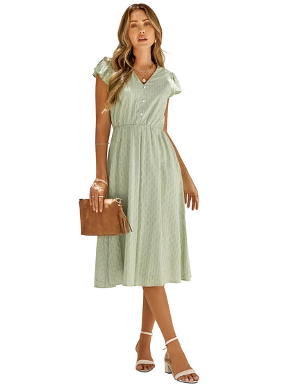 2025 New Summer Dress Women Casual Solid V-neck High Waist Fresh Wind Midi Dresses For Women Elegant Boho White Dress Vestidos