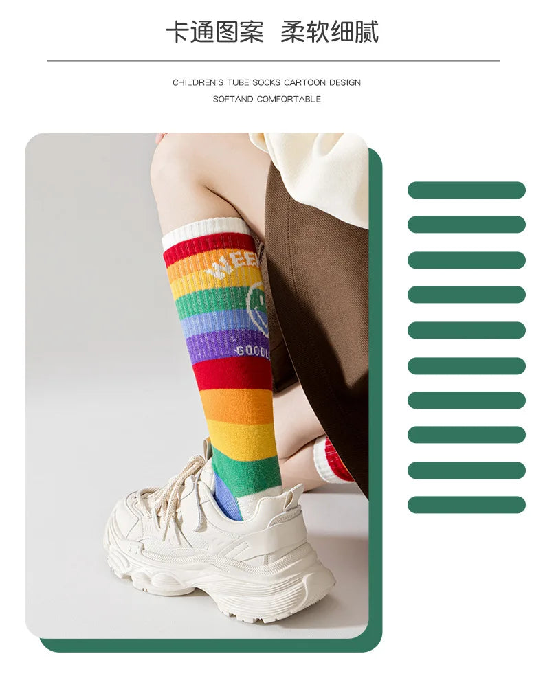 4 Pairs Children's Long Socks Boys Geometric Tennis Socks Soccer Socks Autumn Winter Teenager Basketball Socks Knee Sock