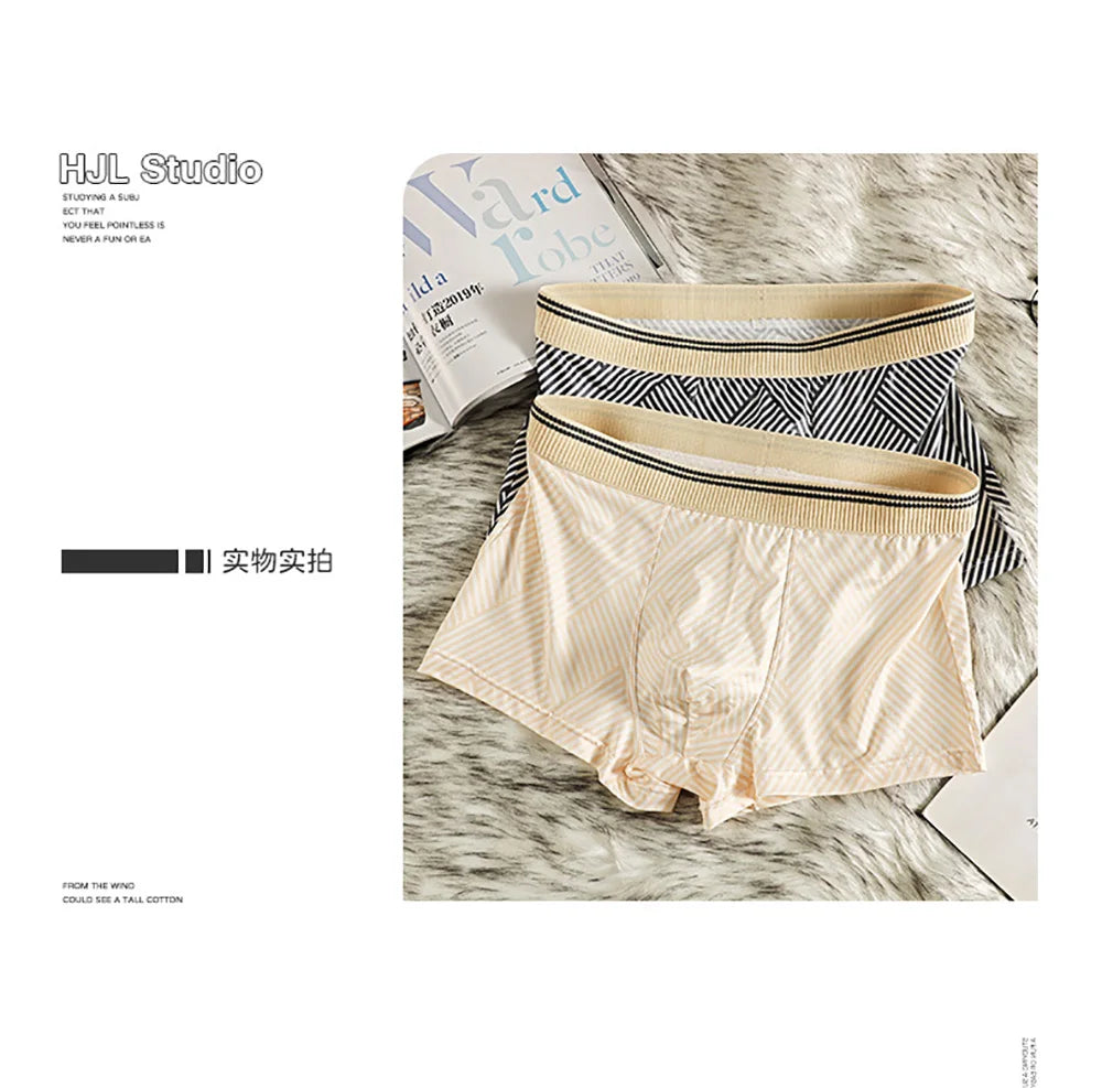 3PCS/Pack Fashion Striped Ice Silk Cool Breathable Men's Panties Comfortable Crotch Boxers Man High Elastic Waistband Underpants